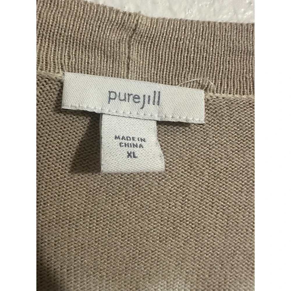 J‎ Jill Pure Jill Cardigan Sweater Womens XL Tan Striped Duster Button Up BOHO